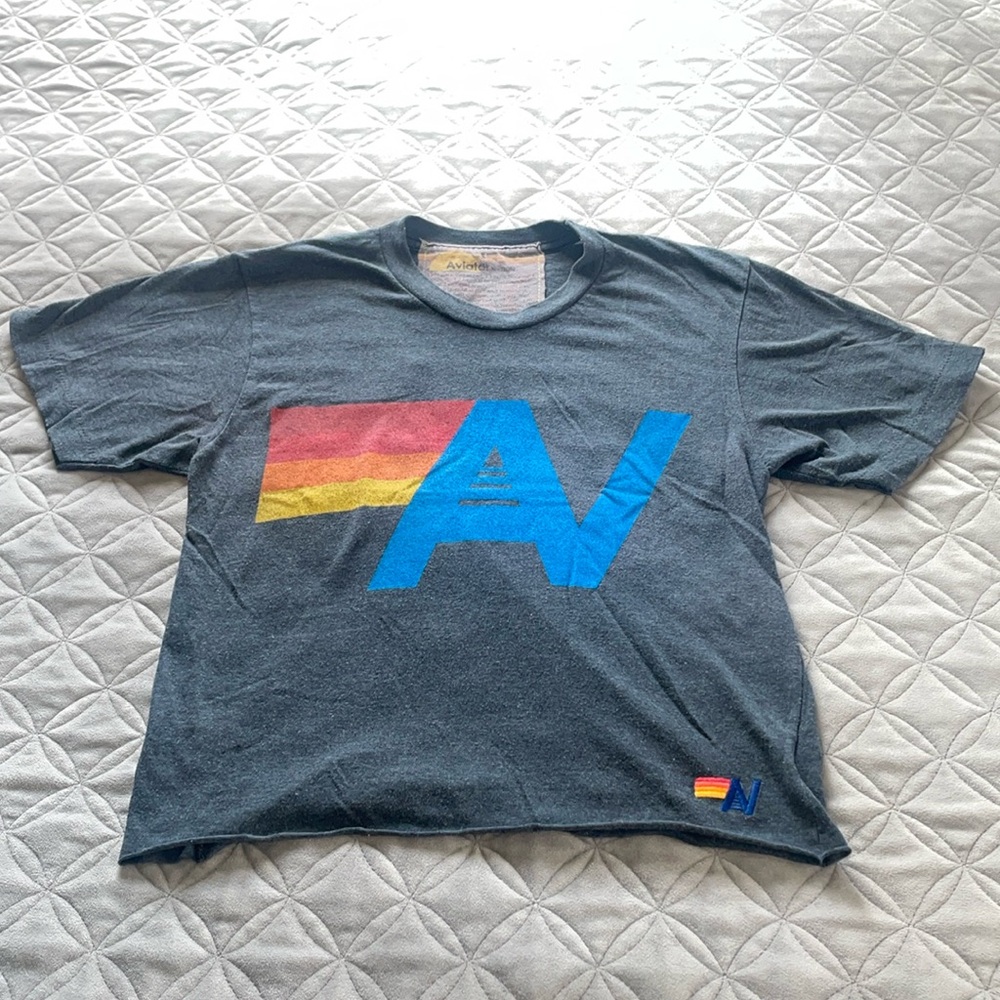 Aviator Nation Women’s Size Small Cropped Graphic Tee | Charcoal | 🌈💙